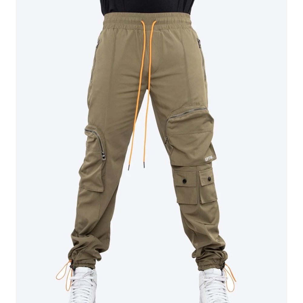 EPTM Men's Hyper Cargo Elastic Waist Adjustable Strap Pants- Olive